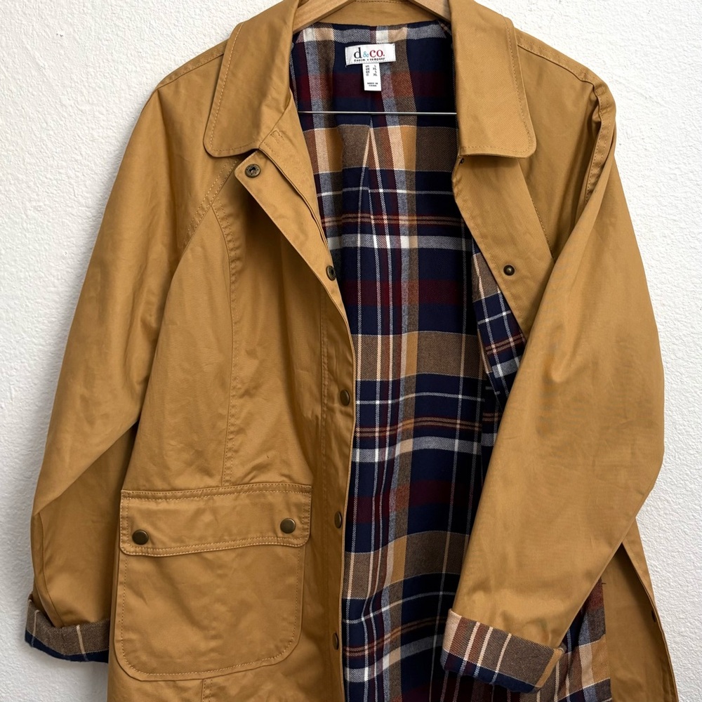 d&co Cotton Utility Barn Jacket Plaid Lined Snap Front Western Coat Size L